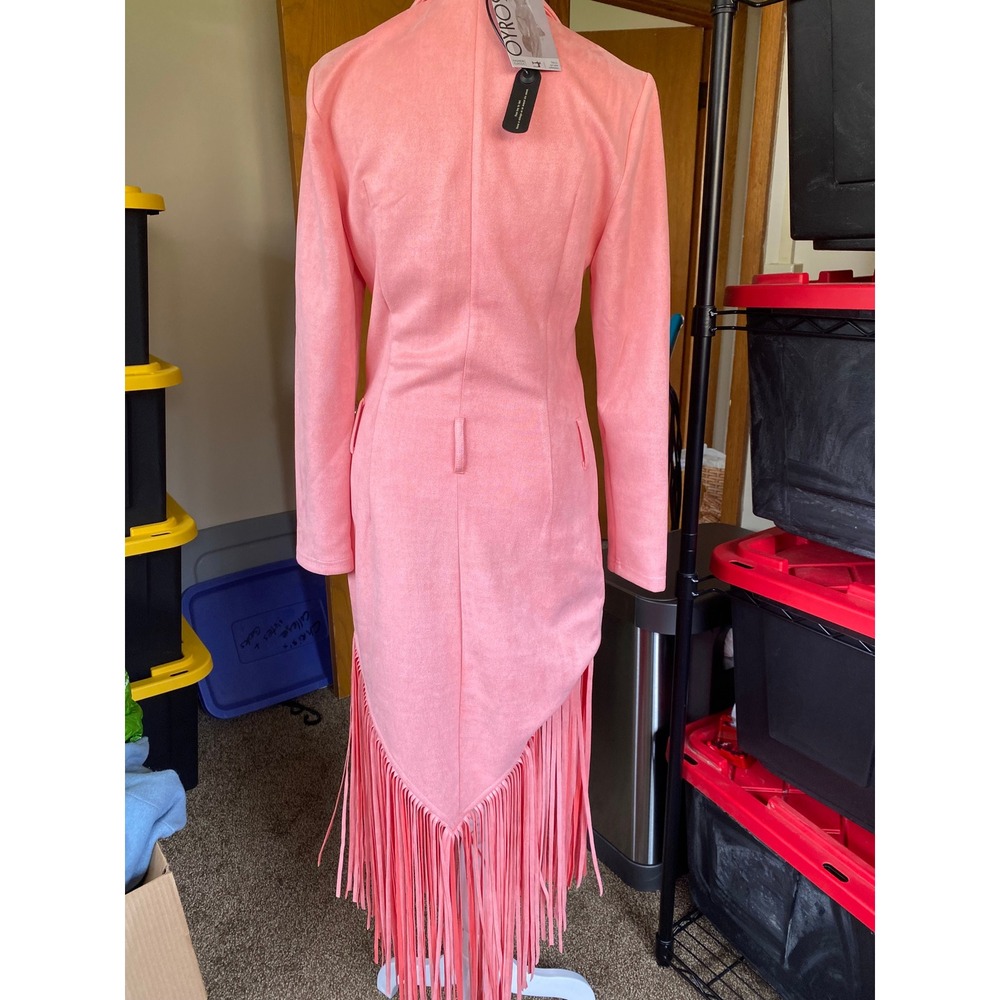 Suede Fringe Western Pink Maxi Dress NWT Small Zip Front Cowgirl Festival Boho - Picture 3 of 5